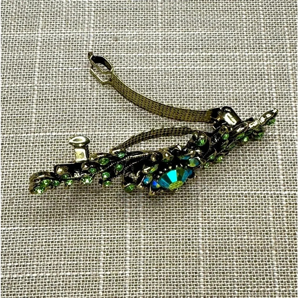 Light Green Peridot AB Floral Crystal Rhinestone Medium Barrette Hair Clip - Picture 10 of 11
